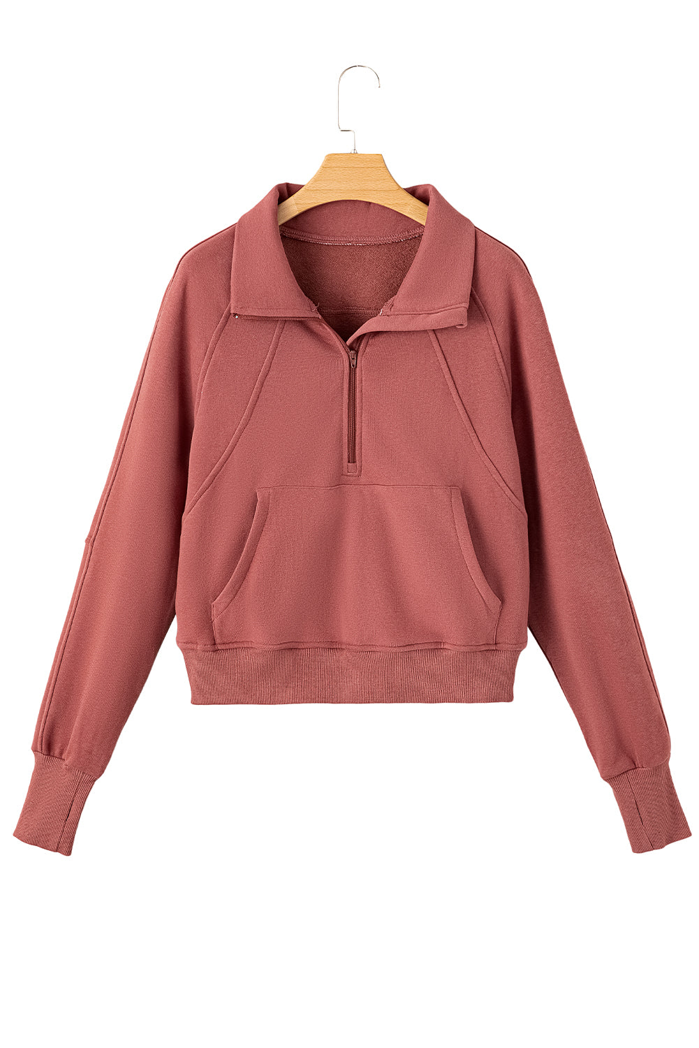 Flamingo Zip Up Stand Collar Ribbed Thumbhole Sleeve Sweatshirt