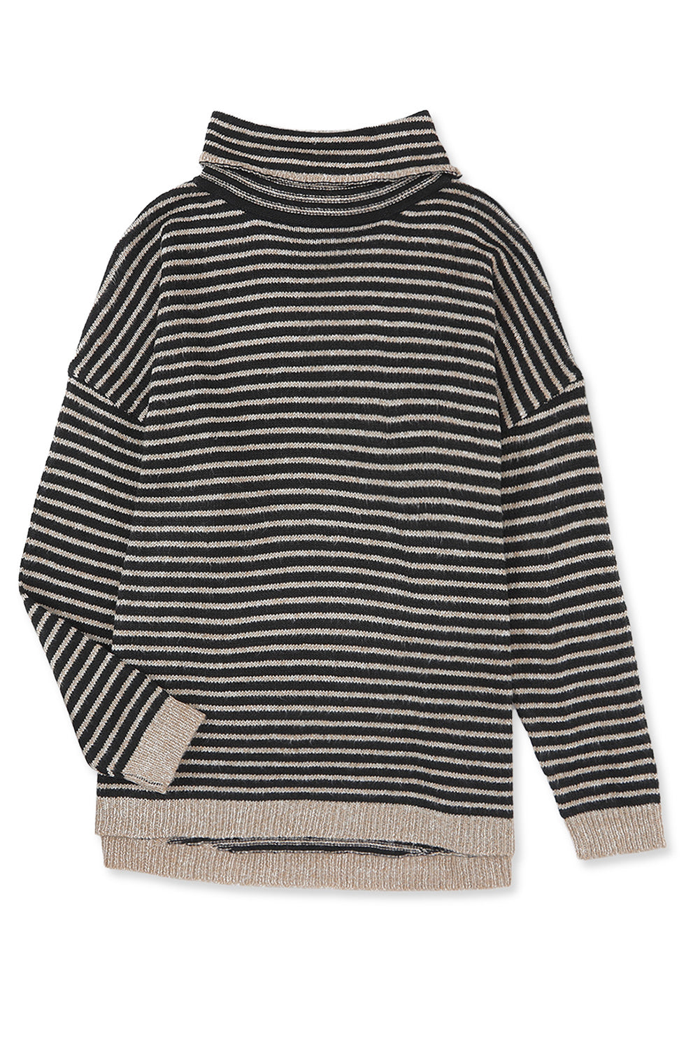 Brown Striped Turtleneck Oversized Sweater