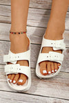 Pale Chestnut Double Buckle Strap Flat Slides Shoes