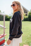 Black Chenille Game Day Letter Patched Drop Shoulder Sweatshirt