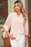 Pink Striped Pearl Beaded Knot Cuffs Blouse