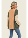 Double Take Texture Contrast Round Neck Long Sleeve T-Shirt