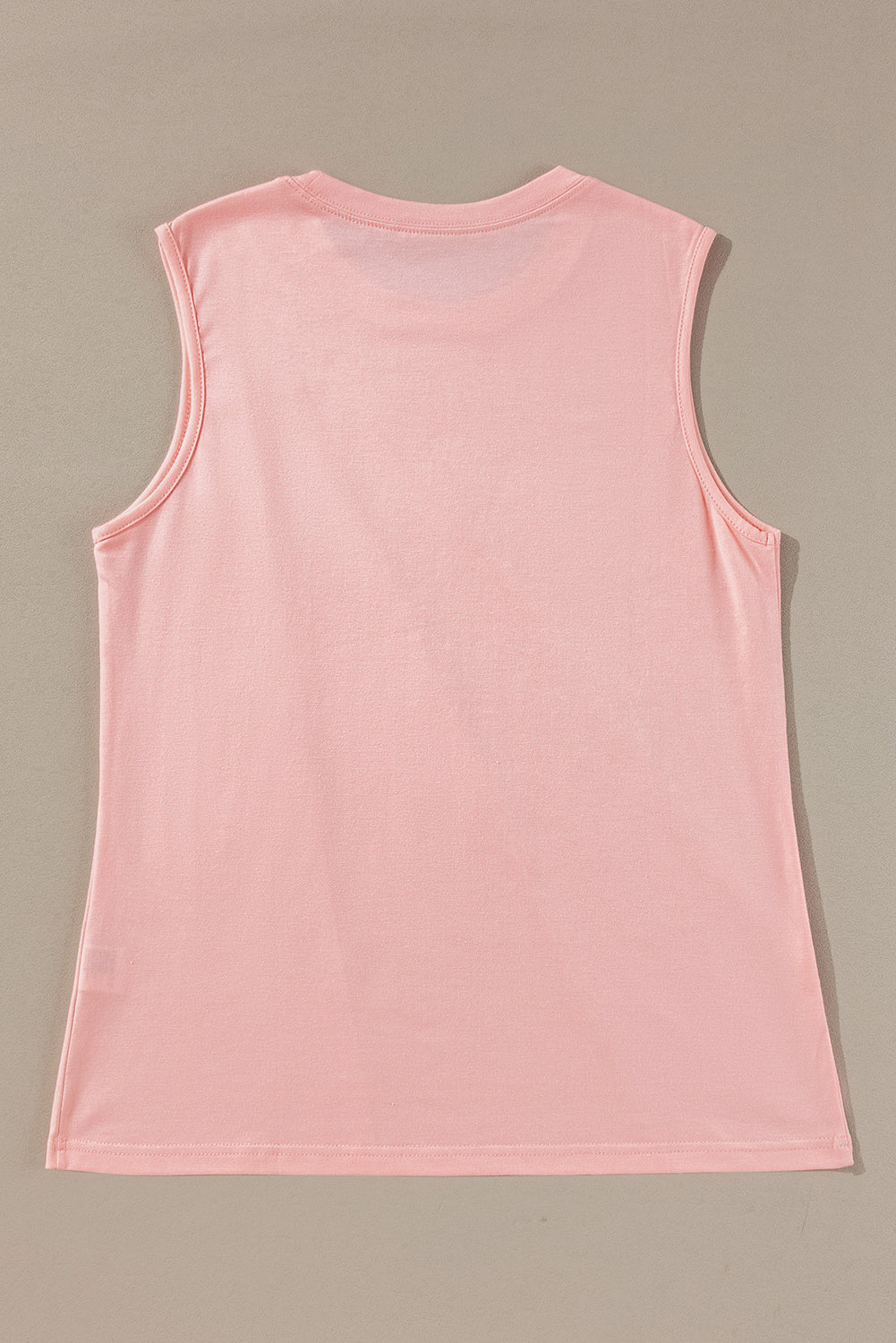 Light Pink Solid Color Crew Neck Pleated Sleeveless Top