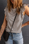 Pink Grey Casual Striped Print Ruffle Summer Top