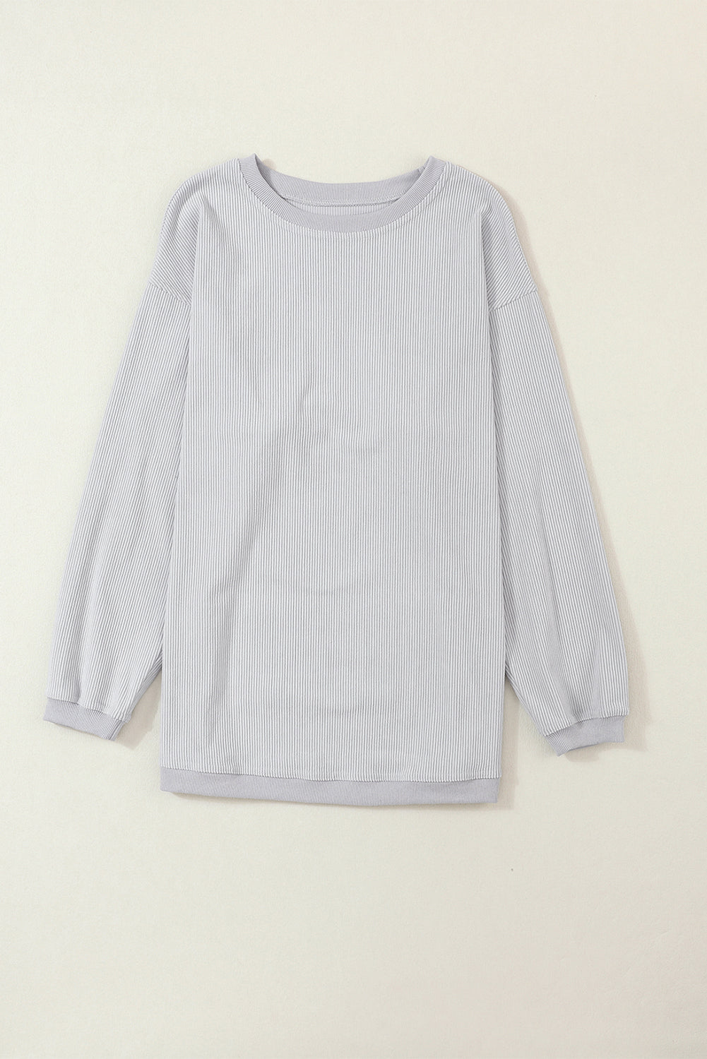 Smoke Gray Plain Drop Sleeve Crinkle Rib Oversized Sweatshirt