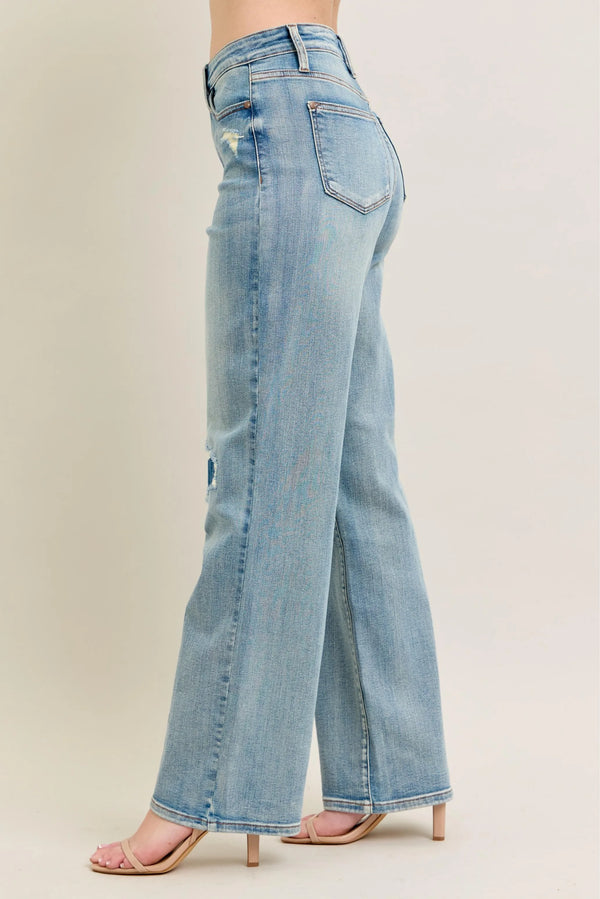 Judy Blue Full Size Hw Destroy & Knee Patch Straight Jeans Plus Size