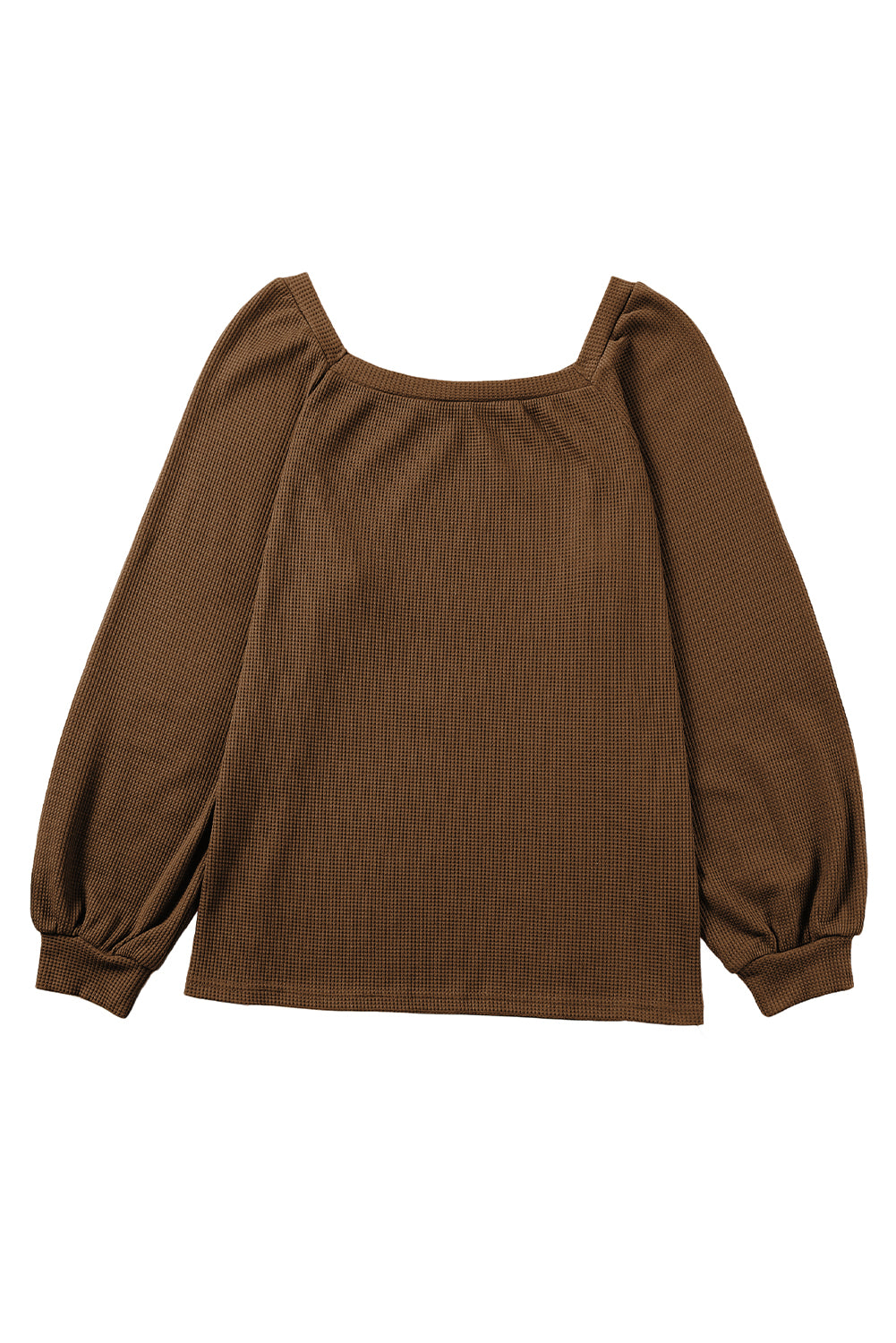 Brown Waffle Texture Casual Square Neck Pullover Top