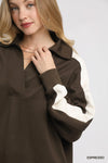 Umgee Color Block Polo Sweatshirt