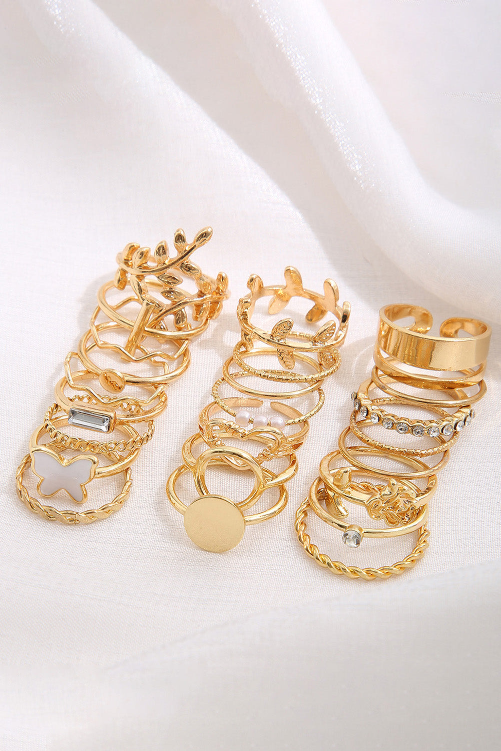 Gold 24Pcs Butterfly Leaf Hollowed Heart Twisted Ring Set