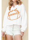 Orange Game Day Lettering Rugby Notched Neck Cropped Sweatshirt