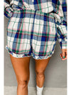 Blue Plaid Print Shirt and Frill Trim Shorts Pajama Set