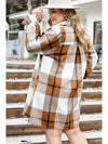 Khaki Plus Size Plaid Flounce Sleeve Button Up Shirt Dress