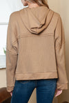 Khaki Solid Color Casual Button Seam Trim Hoodie