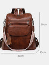 Dark Brown Tassel Decor Retro PU Large Capacity Backpack