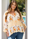 Plus Size Printed Tie Neck Long Sleeve Blouse - Cocoa Yacht Club