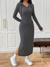 Drawstring Striped Long Sleeve Hooded Dress