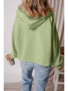 Smoke Green Half Zipper Kangaroo Pockets Drop Shoulder Hoodie