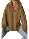 Smoke Green Half Zipper Kangaroo Pockets Drop Shoulder Hoodie