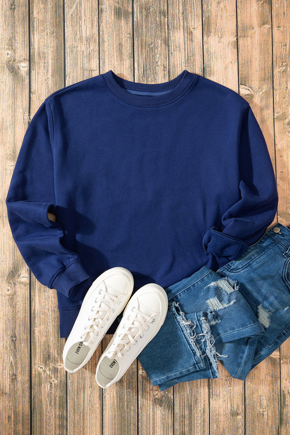 Black Solid Color Drop Shoulder Terry Sweatshirt