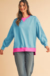 Light Blue Drop Sleeve Contrast Trim Oversized Sweatshirt