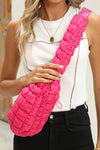 Bright Pink Marshmallow Quilted Drawstring Decor Crossbody Bag