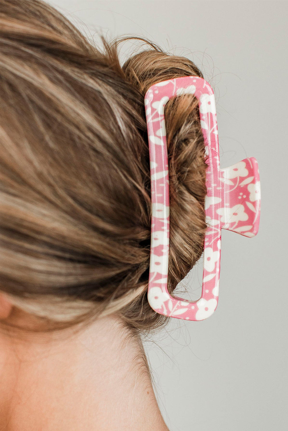 Pink Floral Printed Hollow Out Hair Claw