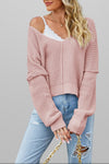 Light Pink Plain Waffle Knit V Neck Sweater