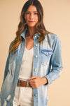 Beau Blue Light Wash Distressed Frayed Long Denim Jacket