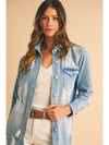 Sky Blue Light Wash Distressed Frayed Long Denim Jacket