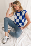 Dark Blue Checkered Knit Top