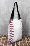 White Baseball Print Canvas Tote Bag