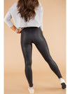 Black Piping Trim Sleek Leather High Waist Leggings