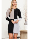 Black Ribbed Color Block Drop Shoulder Long Sleeve Mini Dress