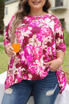 Red Plus Size Floral Print Half Sleeve Blouse