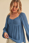Aemi + Co Ruched Sweetheart Neck Balloon Sleeve Blouse