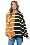 Contrast Striped Print Oversized Dropped Shoulder Top