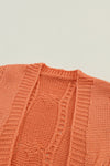 Apricot Ribbed Trim Hollow Knit Side Slits Cardigan