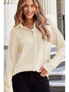 Texture Collared Neck Button Down Long Sleeve Shirt