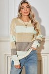 Brown Colorblock Lantern Sleeve Rib Knitted Sweater