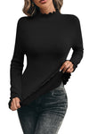 Black Knit Fleece Lined Lettuce Edge Slim Fit Top