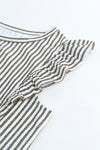 Pink Grey Casual Striped Print Ruffle Summer Top