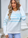 Angel Wings Striped Round Neck Long Sleeve Sweater - Cocoa Yacht Club