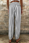 Black Stripe Geometric Print Drawstring Cuff Pants