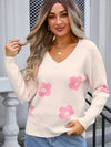 Angel Wings Flower V-Neck Long Sleeve Sweater - Cocoa Yacht Club