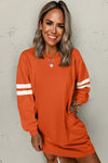 Orange Preppy Striped Sleeve Loose Mini Dress