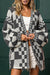 Dark Grey Colorblock Checked Loose Fit Open Front Knitted Cardigan