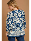 Blue Print 3/4 Sleeve Flowy Blouse