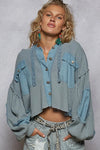 POL Contrast Cropped Jacket with Raw Edge Detail