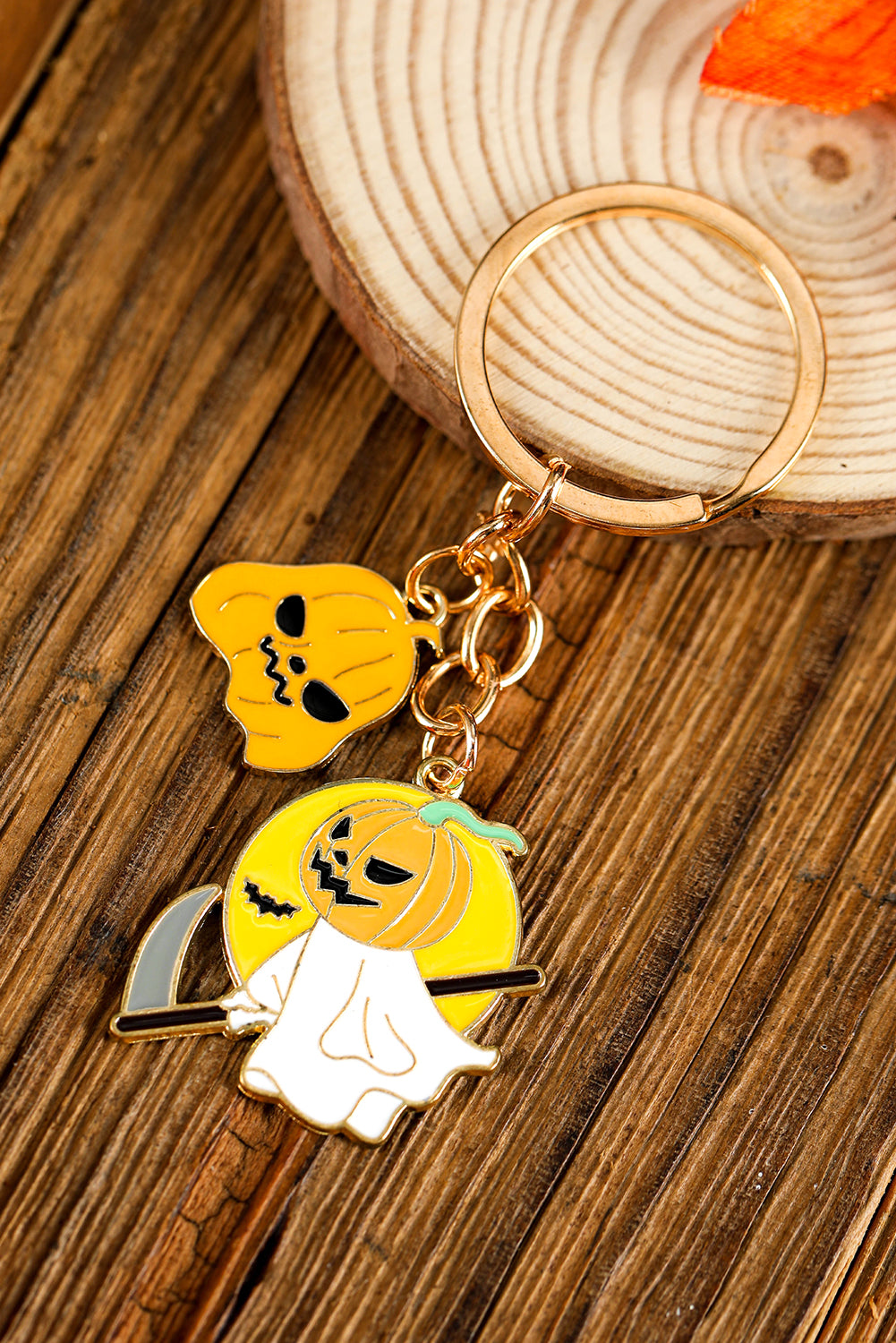 Yellow Pumpkin Ghost Pendant Halloween Keychain