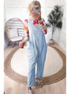 Beau Blue Adjustable Strap V Neck Pocketed Denim Overalls